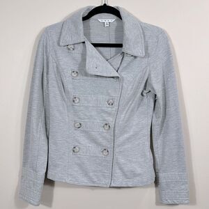Cabi Good to Go Military Jacket Gray Sweatshirt Button Front Cotton Mix Small